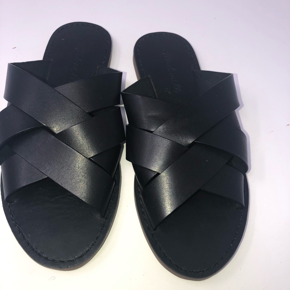 Madewell boardwalk woven black slide sandals 6